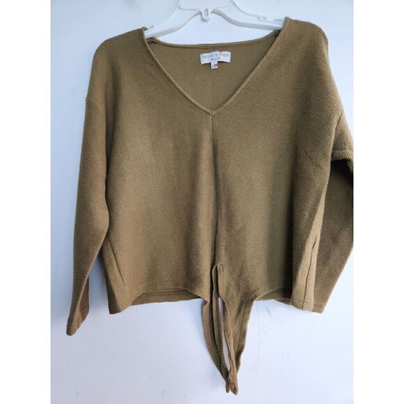 Madewell Texture & Thread Olive Green 100% Cotton Tie Front Top size Large - Picture 4 of 9